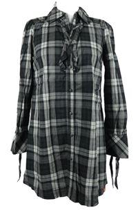 Dámská černo-šedá kostkovaná halenková tunika s volánky Esprit 