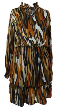 Dámské černo-skořicovo-bílé vzorované šaty 