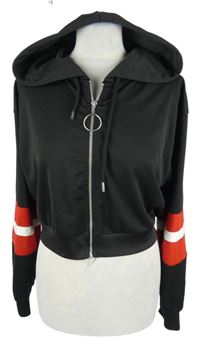 Dámská černo-červená sportovní crop mikina s kapucí Terranova 