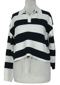 Dámský černo-bílý pruhovaný crop svetr s límečkem Primark 