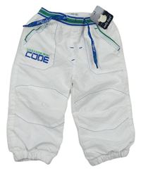 Bílé šusťákové podšité kalhoty s nápisem a úpletovým pasem Early Days