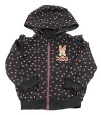 Šedá puntíkatá propínací mikina s Minnie a kapucí Disney