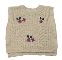 Béžová pletená vesta s ředkvičkami 