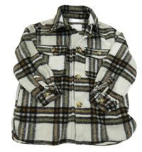 Bílo-černo-béžová kostkovaná vlněná košilová bunda Zara