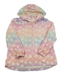 Barevná šusťáková jarní bunda se srdíčky a kapucí F&F