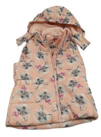 Světlerůžová šusťáková zateplená vesta s kočkami a kapucí H&M