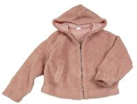 Světlerůžová huňatá podšitá crop bunda s kapucí Zara