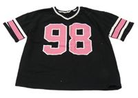 Černo-bílo-růžové crop tričko s číslem Shein