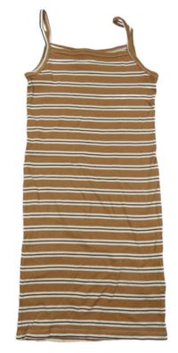 Hnědo-bílé žebrované pruhované šaty H&M