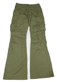 Khaki plátěné flare kalhoty s kapsami x mail
