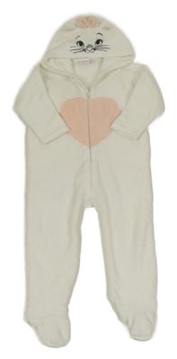 Bílá chlupatá kombinéza se srdíčkem s kapucí - kočička Disney