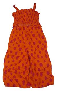 Oranžovo-růžový puntíkatý kalhotový cullotes overal Matalan