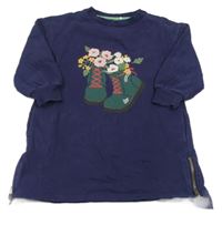 Tmavomodré teplákové šaty s botami a květy Mothercare