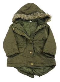 Khaki šusťáková zatepená parka s kapucí 