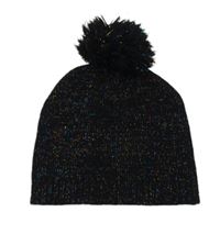 Černá třpytivá čepice s bambulí 