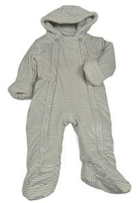 Šedo-bílá pruhovaná plyšová zateplená kombinéza s kapucí M&S