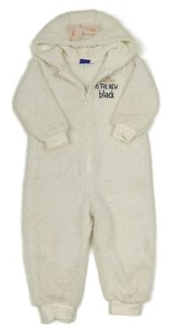 Bílá chlupatá kombinéza s nápisem a kapucí Lupilu