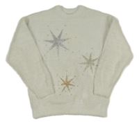 Bílý třpytivý chlupatý svetr s hvězdami F&F