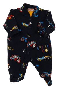 Tmavomodrý sametový thermo overal s auty 