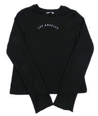 Černé žebrované crop triko s nápisem Primark