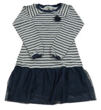 Šedo-tmavomodré pruhované šaty s tylovou sukní Tchibo