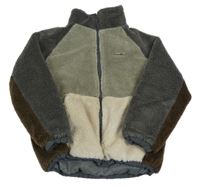 Šedo-smetanovo-hnědá huňatá zateplená bunda s nášivkou ZARA