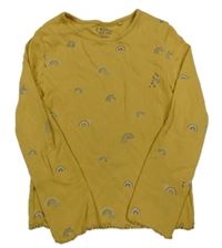 Hořčicové žebrované triko s duhami Next