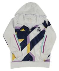 Bílo-tmavomodro-fialová fotbalová mikina s kapucí Adidas