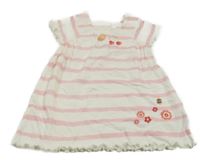 Bílo-světlerůžové pruhované šaty s třešněmi Mothercare