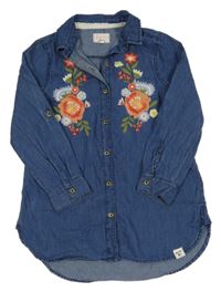 Modrá lehká riflová košilová tunika s květy Mantaray