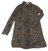Černo-květované lehké propínací košilové šaty H&M