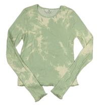 Zeleno-smetanové batikované žebrované triko H&M