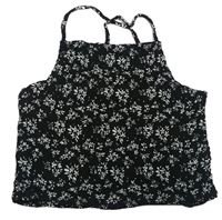 Černý žabičkový crop top s kytičkami zn. E-vie