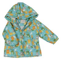 Tyrkysová šusťáková zimní bunda se zvířátky a kapucí Babyhug
