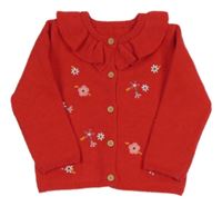 Červený propínací svetr s kytičkami Dunnes