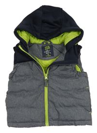 Šedo-tmavomodrá šusťáková zateplená vesta s kapucí Kiki&Koko