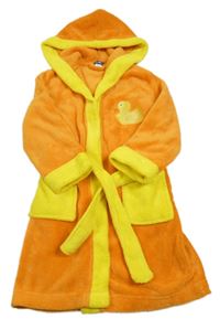 Oranžovo-žlutý chlupatý župan s kachnou a kapucí Lupilu 