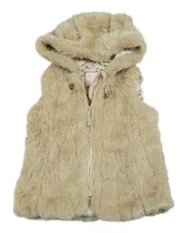 Béžová kožešinová podšitá vesta s kapucí Nutmeg
