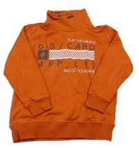 Cihlově červená mikina s nápisy a komínový límcem 