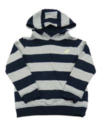 Tmavomodro-šedá pruhovaná mikina s dinosaurem a kapucí M&S