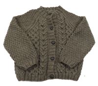 Hnědý vzorovaný propínací svetr 