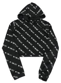 Černá sportovní crop mikina s logy a kapucí Workout 