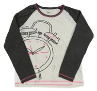 Bílo-šedé triko s budíkem Yigga