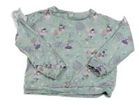 Světlezelenošedá oversize mikina s vílami a volánky Tu