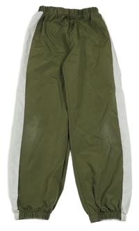 Khaki-bílé šusťákové cuff kalhoty Shein