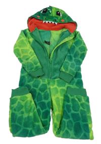 Zelená vzorovaná chlupatá kombinéza s kapucí - dinosaurus Pep&Co.