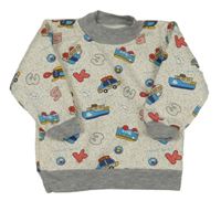 Bílo-šedá vzorovaná mikina s auty 