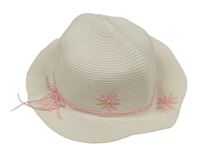 Bílý slaměný klobouky s kytičkami C&A