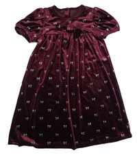 Vínové sametové šaty s mašličkami Nutmet