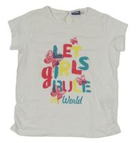 Bílé tričko s nápisem a motýlky Lupilu 